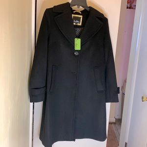 Sam Edelman Black Trench Overcoat with White/Black Poker Dot Inner Lining